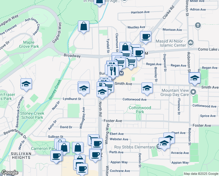 map of restaurants, bars, coffee shops, grocery stores, and more near 511 Clarke Road in Coquitlam