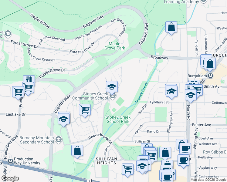 map of restaurants, bars, coffee shops, grocery stores, and more near 9136 Capella Drive in Burnaby