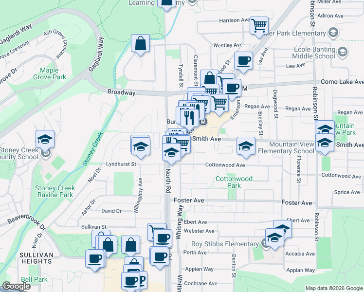 map of restaurants, bars, coffee shops, grocery stores, and more near 518 Clarke Road in Coquitlam