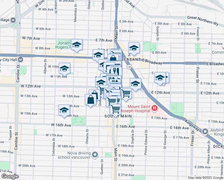 map of restaurants, bars, coffee shops, grocery stores, and more near in Vancouver