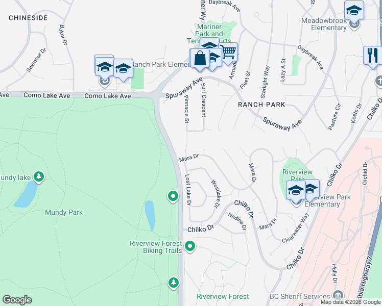 map of restaurants, bars, coffee shops, grocery stores, and more near 2707 Mara Drive in Coquitlam