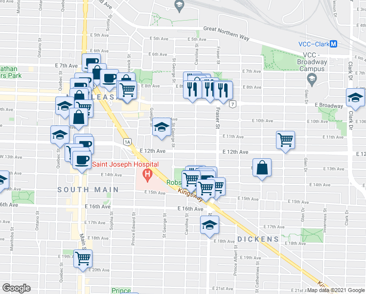 map of restaurants, bars, coffee shops, grocery stores, and more near 2749 Carolina Street in Vancouver