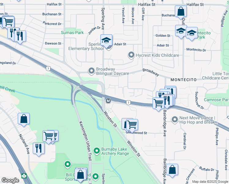 map of restaurants, bars, coffee shops, grocery stores, and more near 6722 Kneale Place in Burnaby