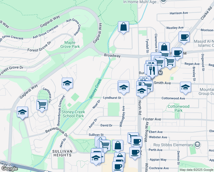 map of restaurants, bars, coffee shops, grocery stores, and more near 2690 Noel Drive in Burnaby