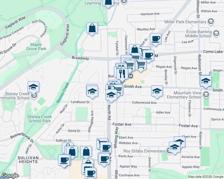 map of restaurants, bars, coffee shops, grocery stores, and more near 511 Clarke Road in Coquitlam