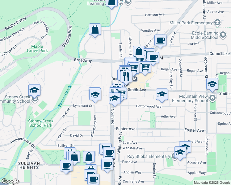 map of restaurants, bars, coffee shops, grocery stores, and more near 511 Clarke Road in Coquitlam