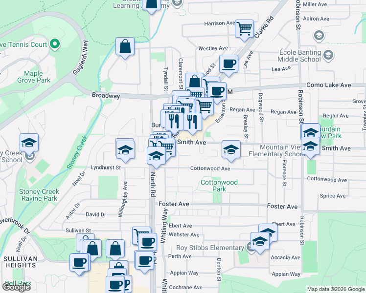 map of restaurants, bars, coffee shops, grocery stores, and more near 522 Smith Avenue in Coquitlam