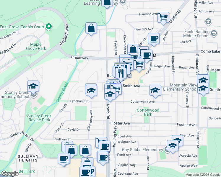 map of restaurants, bars, coffee shops, grocery stores, and more near 511 Clarke Road in Coquitlam