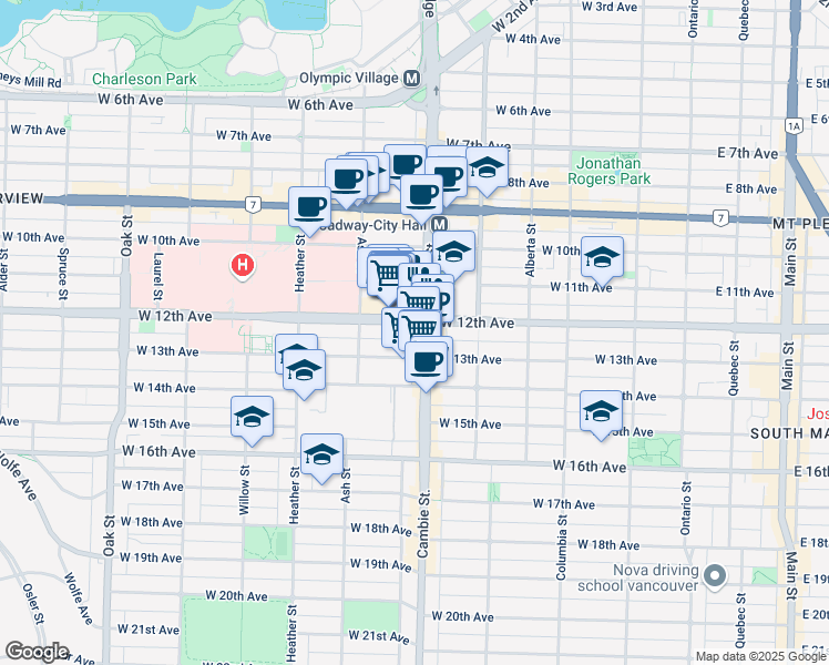 map of restaurants, bars, coffee shops, grocery stores, and more near in Vancouver