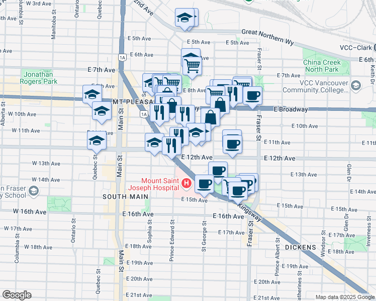 map of restaurants, bars, coffee shops, grocery stores, and more near 2769 Guelph Street in Vancouver