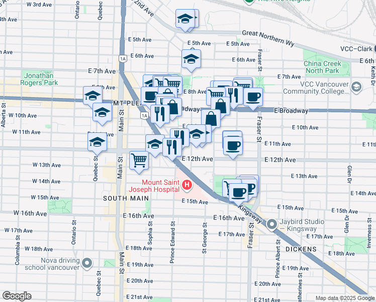 map of restaurants, bars, coffee shops, grocery stores, and more near 2761 Guelph Street in Vancouver