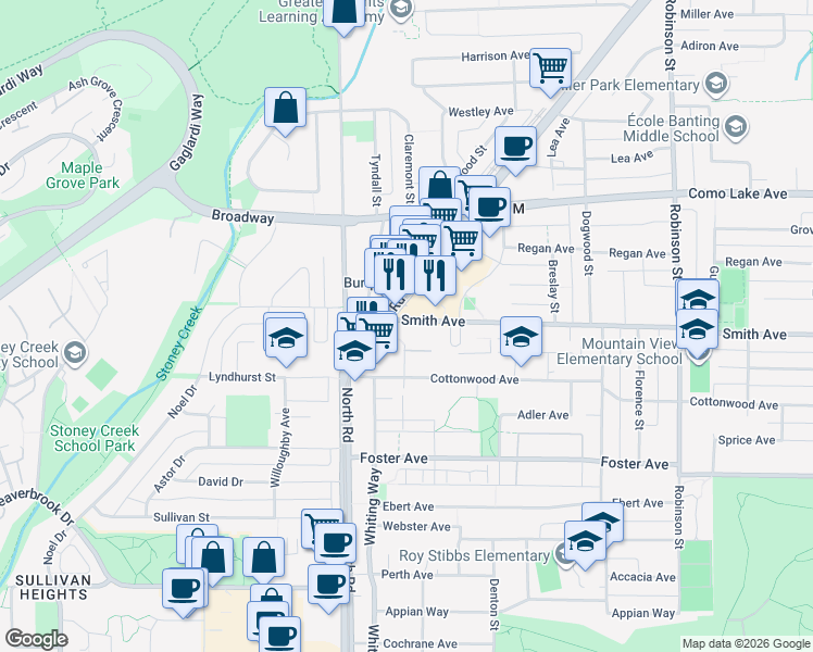 map of restaurants, bars, coffee shops, grocery stores, and more near 522 Smith Avenue in Coquitlam