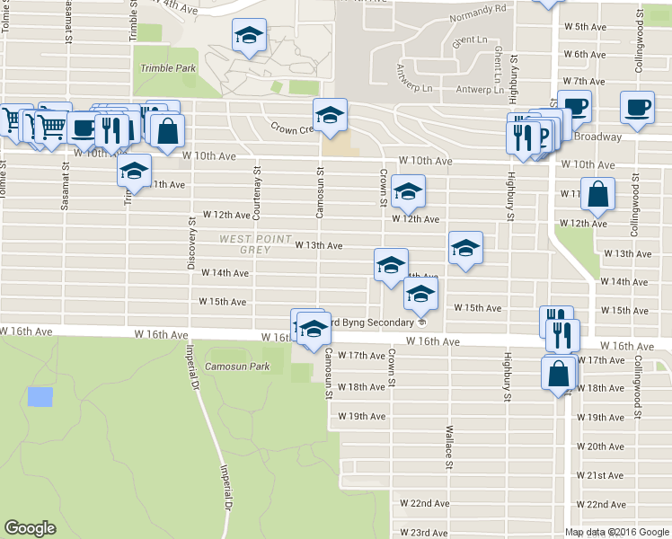 map of restaurants, bars, coffee shops, grocery stores, and more near in Vancouver