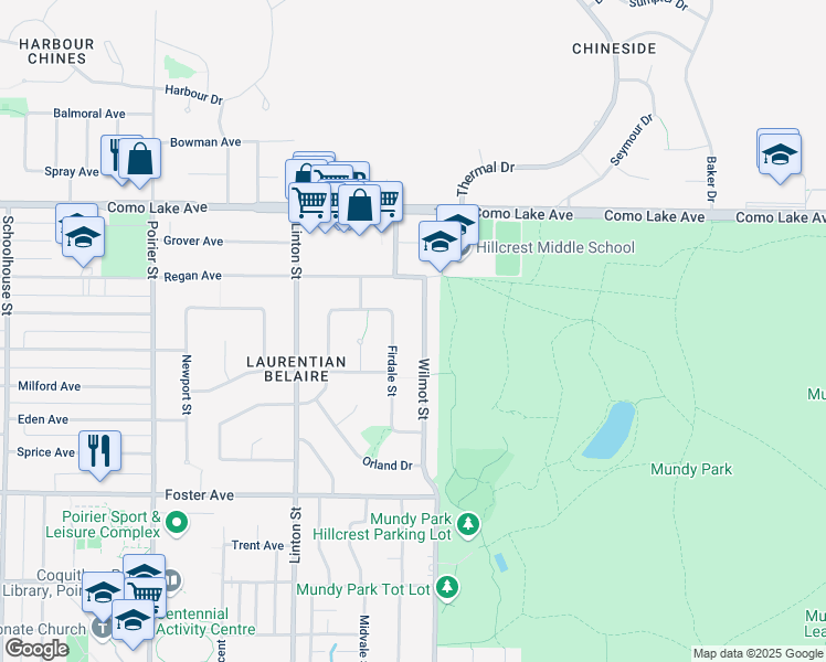 map of restaurants, bars, coffee shops, grocery stores, and more near 714 Wilmot Street in Coquitlam