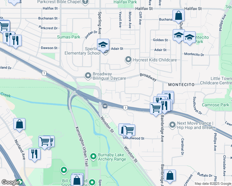 map of restaurants, bars, coffee shops, grocery stores, and more near 2686 Kingsford Avenue in Burnaby