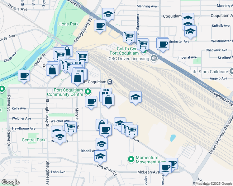 map of restaurants, bars, coffee shops, grocery stores, and more near 2061 Kingsway Avenue in Port Coquitlam