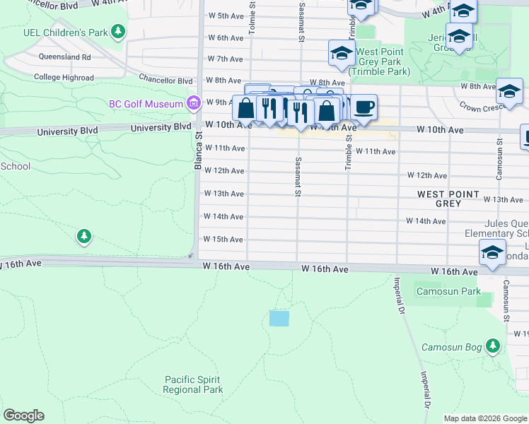 map of restaurants, bars, coffee shops, grocery stores, and more near 4567 West 14th Avenue in Vancouver