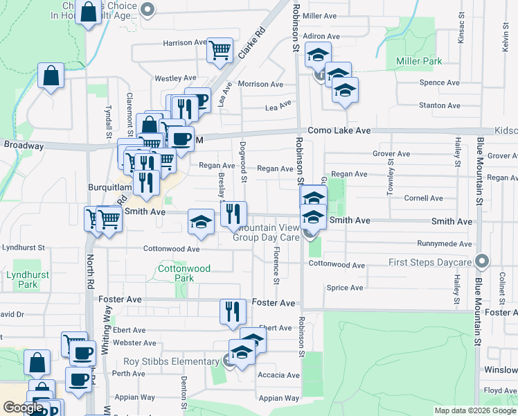 map of restaurants, bars, coffee shops, grocery stores, and more near 640 Smith Avenue in Coquitlam