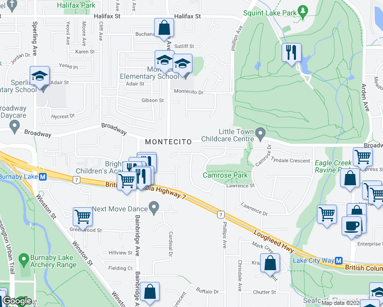 map of restaurants, bars, coffee shops, grocery stores, and more near 1467 Southview Street in Coquitlam