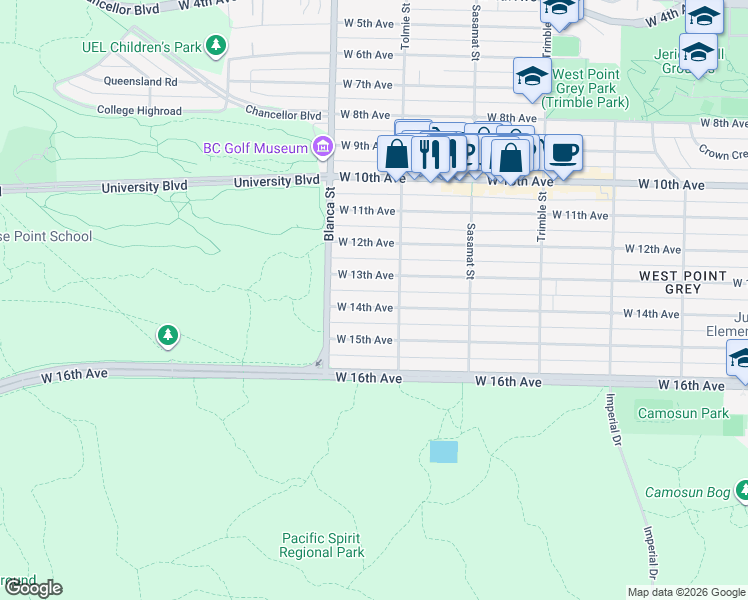 map of restaurants, bars, coffee shops, grocery stores, and more near 4631 West 14th Avenue in Vancouver