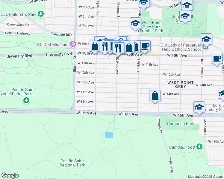 map of restaurants, bars, coffee shops, grocery stores, and more near in Vancouver