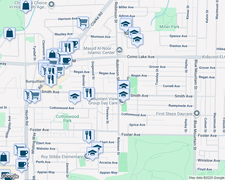 map of restaurants, bars, coffee shops, grocery stores, and more near 727 Smith Avenue in Coquitlam
