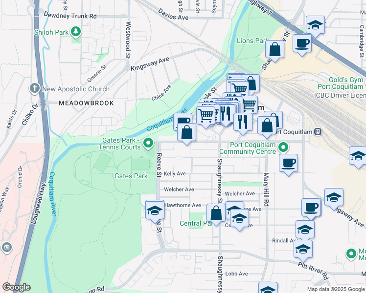 map of restaurants, bars, coffee shops, grocery stores, and more near in Port Coquitlam
