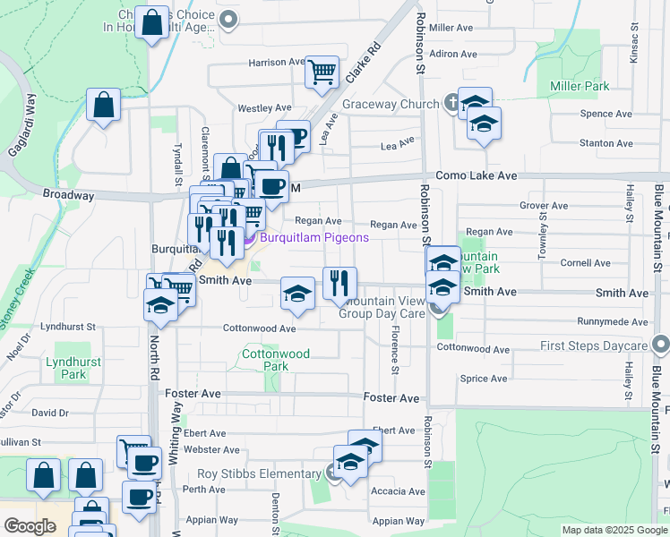 map of restaurants, bars, coffee shops, grocery stores, and more near 626 Smith Avenue in Coquitlam