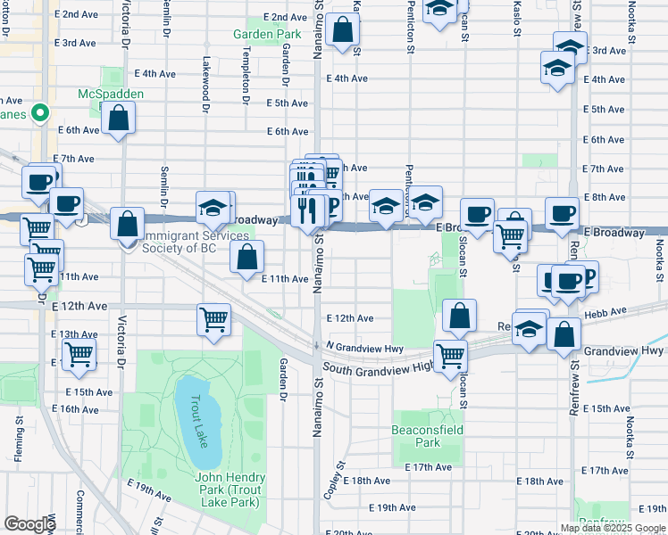 map of restaurants, bars, coffee shops, grocery stores, and more near in Vancouver