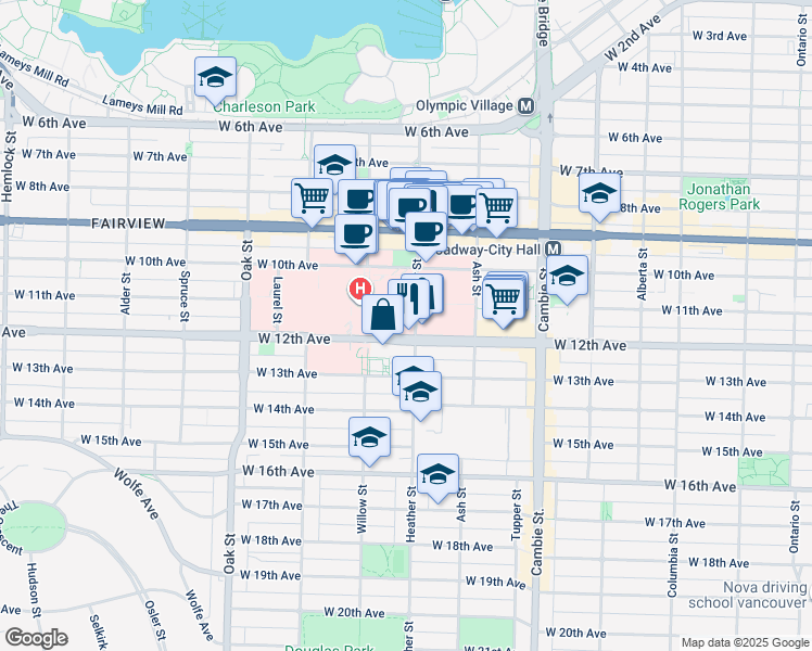 map of restaurants, bars, coffee shops, grocery stores, and more near 2775 Heather Street in Vancouver