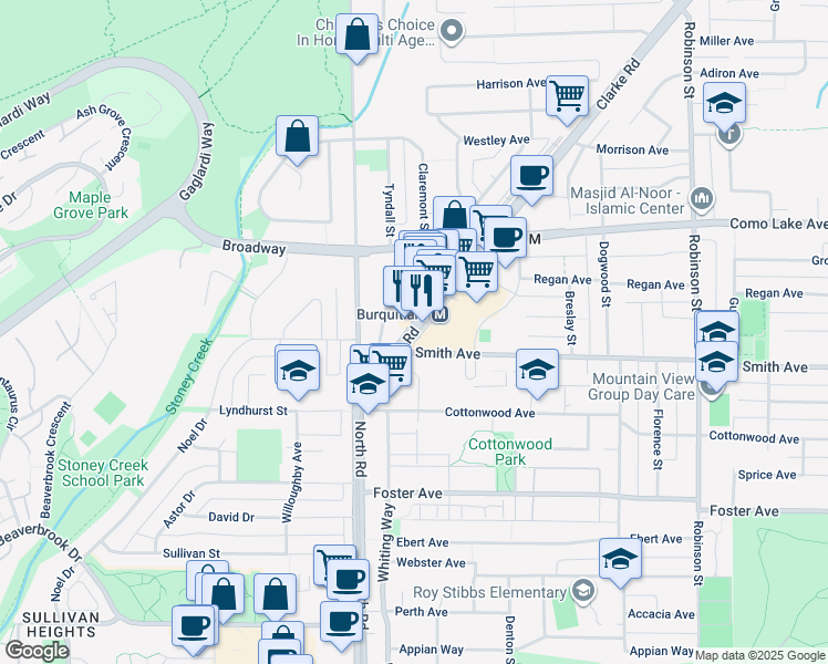 map of restaurants, bars, coffee shops, grocery stores, and more near 552 Clarke Road in Coquitlam