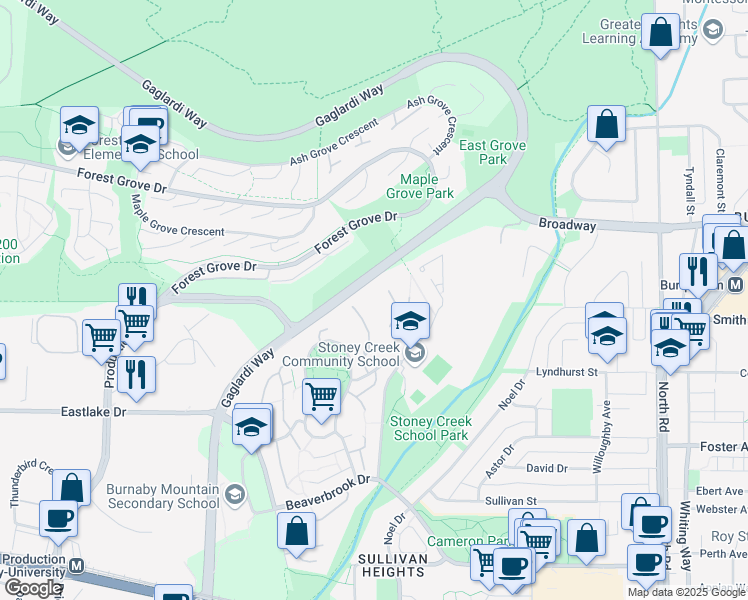 map of restaurants, bars, coffee shops, grocery stores, and more near 9126 Capella Drive in Burnaby