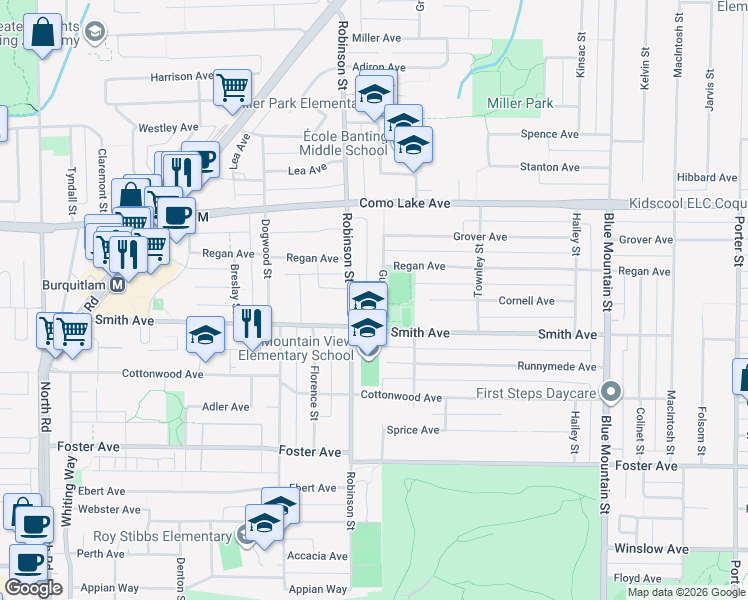 map of restaurants, bars, coffee shops, grocery stores, and more near 712 Guiltner Street in Coquitlam
