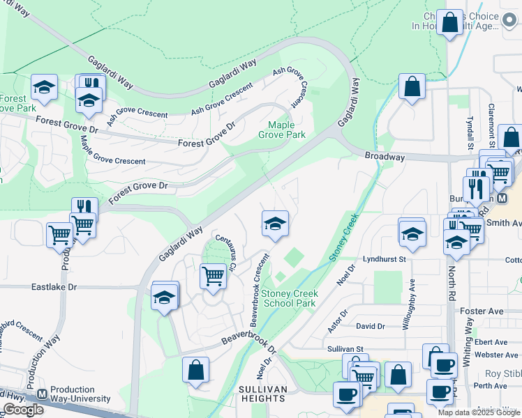 map of restaurants, bars, coffee shops, grocery stores, and more near in Burnaby