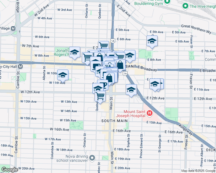 map of restaurants, bars, coffee shops, grocery stores, and more near in Vancouver