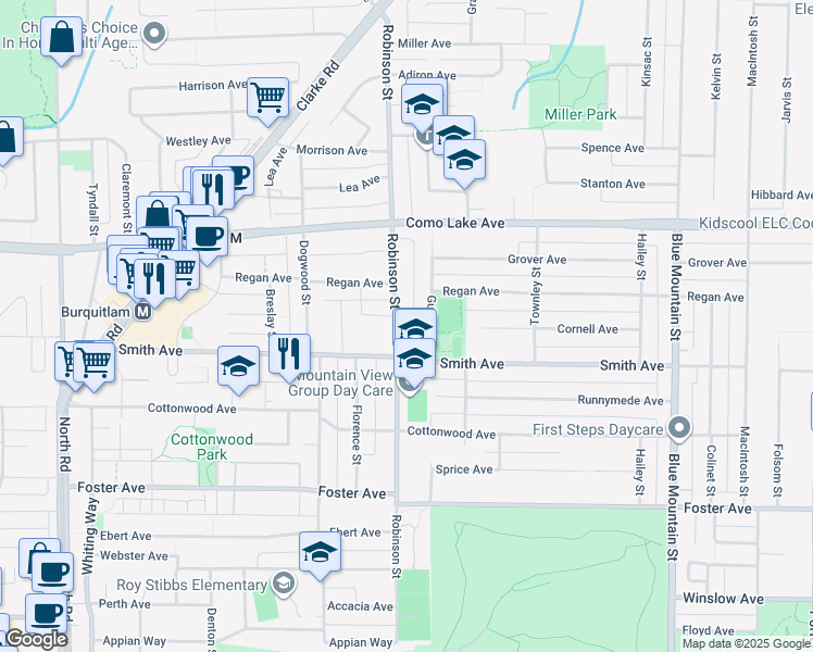 map of restaurants, bars, coffee shops, grocery stores, and more near 707 Robinson Street in Coquitlam