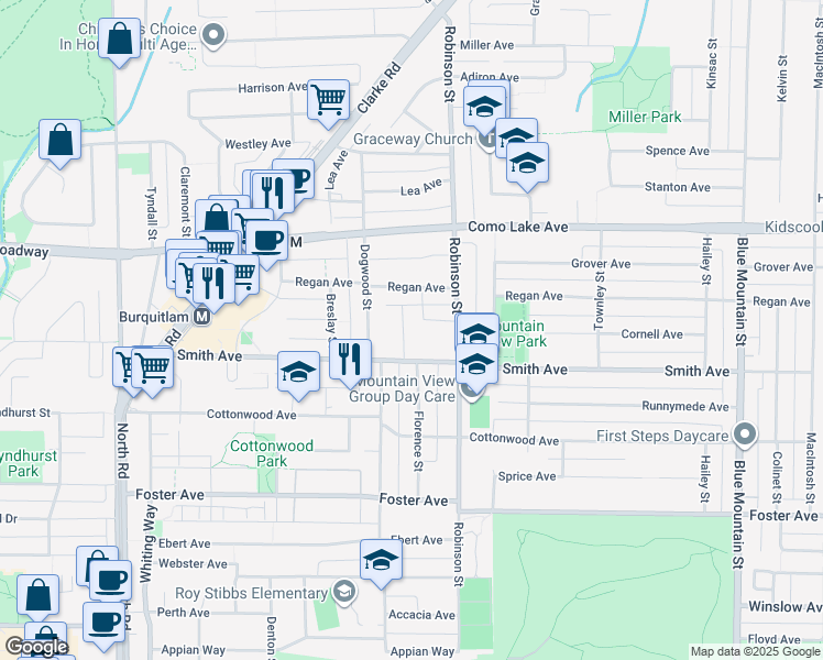 map of restaurants, bars, coffee shops, grocery stores, and more near 715 Ducklow Street in Coquitlam