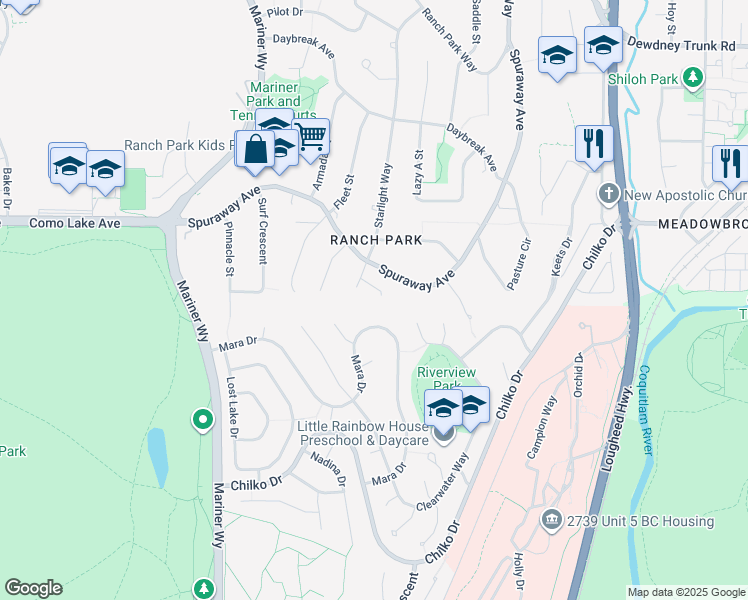 map of restaurants, bars, coffee shops, grocery stores, and more near 2957 Starlight Way in Coquitlam