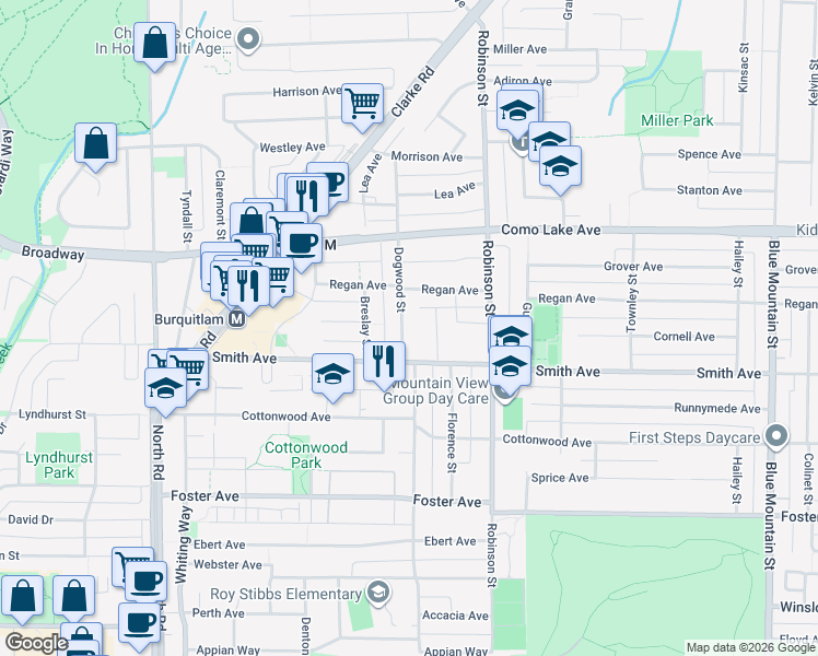 map of restaurants, bars, coffee shops, grocery stores, and more near 713 Dogwood Street in Coquitlam