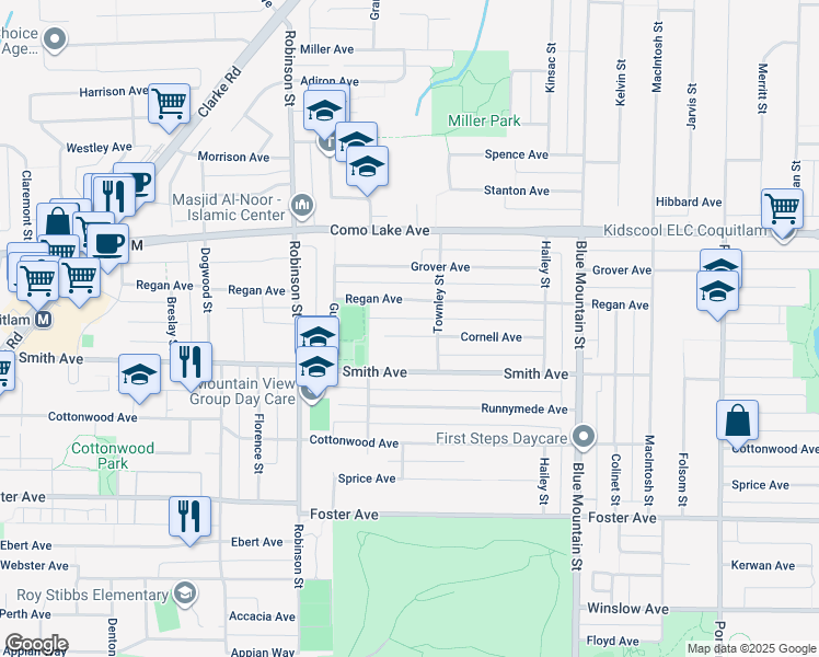 map of restaurants, bars, coffee shops, grocery stores, and more near 817 Cornell Avenue in Coquitlam