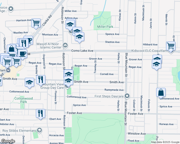 map of restaurants, bars, coffee shops, grocery stores, and more near 819 Cornell Avenue in Coquitlam