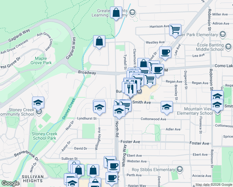 map of restaurants, bars, coffee shops, grocery stores, and more near 709 North Road in Coquitlam