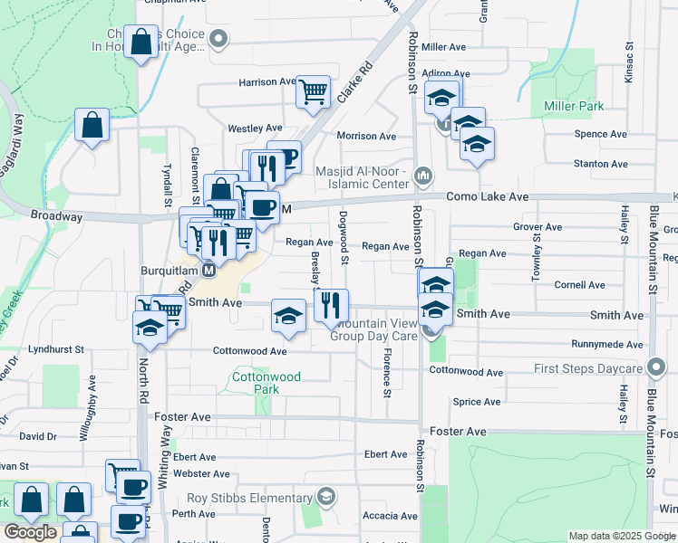 map of restaurants, bars, coffee shops, grocery stores, and more near 720 Dogwood Street in Coquitlam