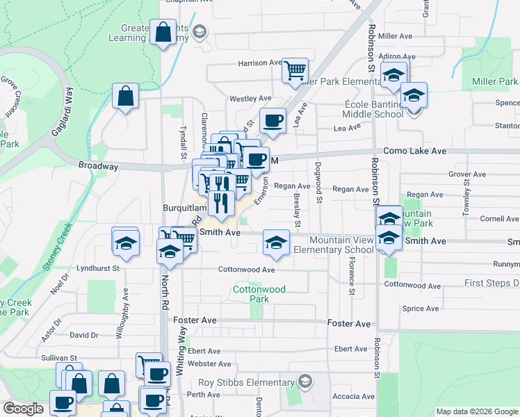 map of restaurants, bars, coffee shops, grocery stores, and more near 567 Emerson Street in Coquitlam