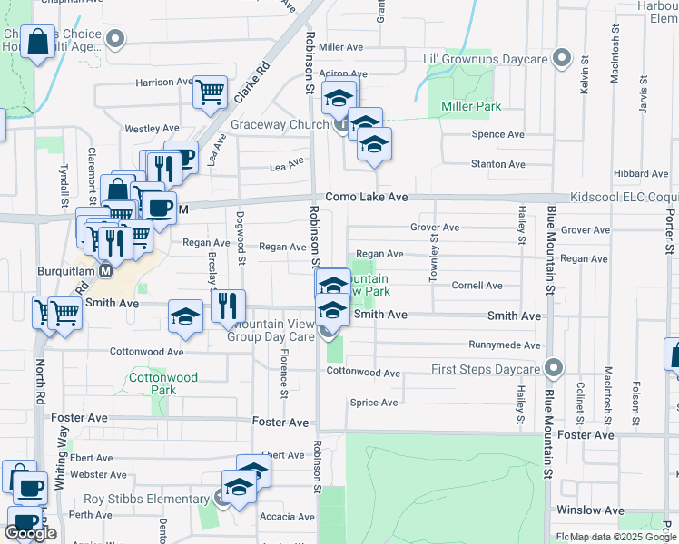 map of restaurants, bars, coffee shops, grocery stores, and more near 716 Guiltner Street in Coquitlam