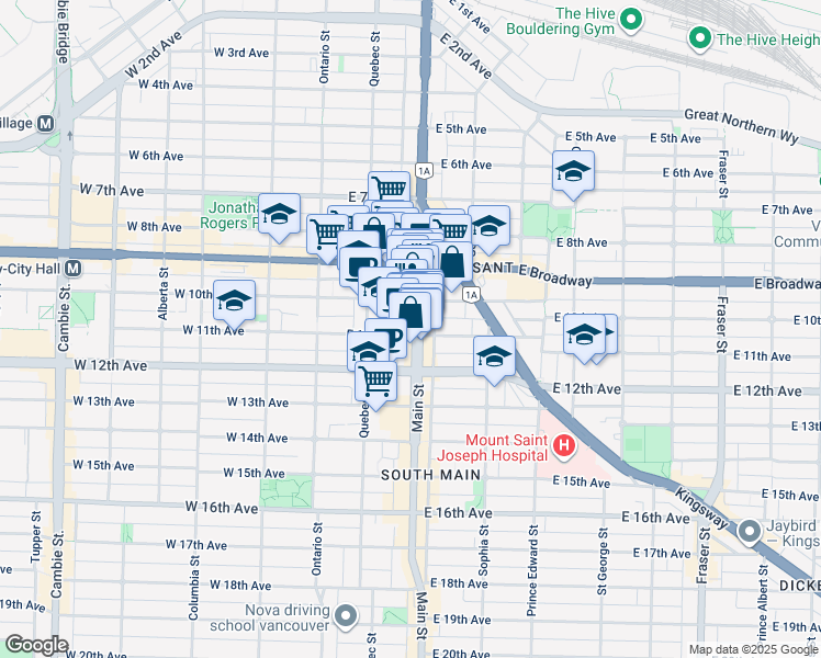 map of restaurants, bars, coffee shops, grocery stores, and more near in Vancouver