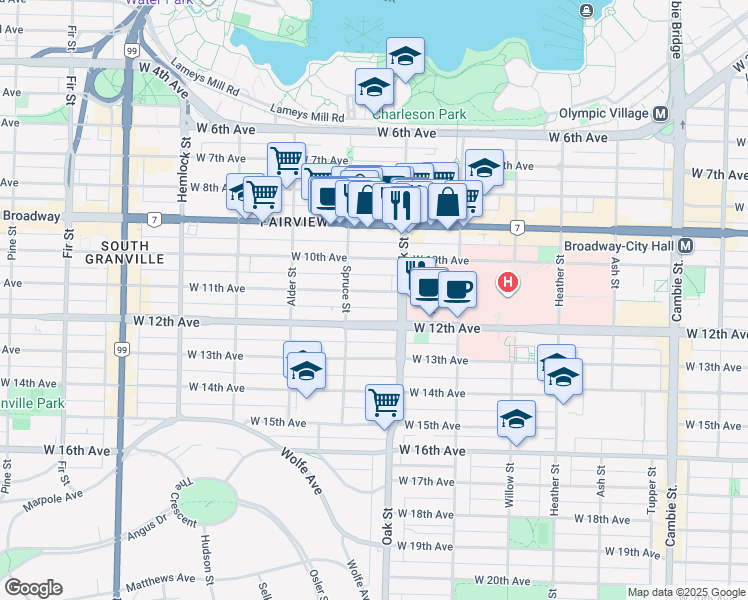map of restaurants, bars, coffee shops, grocery stores, and more near 1054 West 11th Avenue in Vancouver
