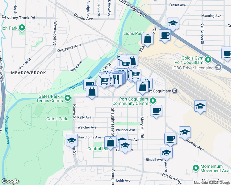 map of restaurants, bars, coffee shops, grocery stores, and more near 2536 Shaughnessy Street in Port Coquitlam