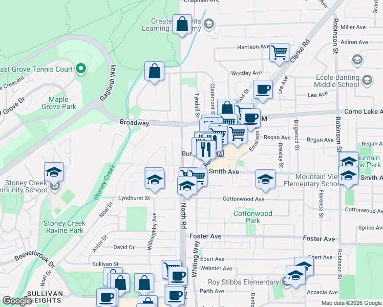 map of restaurants, bars, coffee shops, grocery stores, and more near 720 Farrow Street in Coquitlam