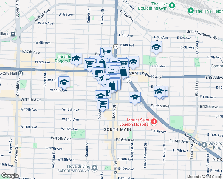 map of restaurants, bars, coffee shops, grocery stores, and more near in Vancouver